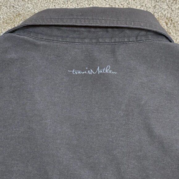 Travis Mathew Mens Polo Shirt Size L Black W Gray Stripe SS Button Front - Picture 5 of 10